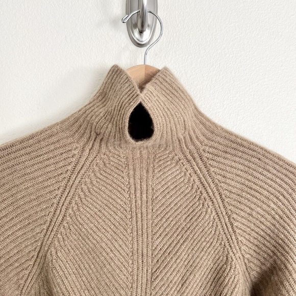 THEORY 100% Cashmere Moving Rib Turtleneck Sweater in Soft Camel Beige - Picture 9 of 13